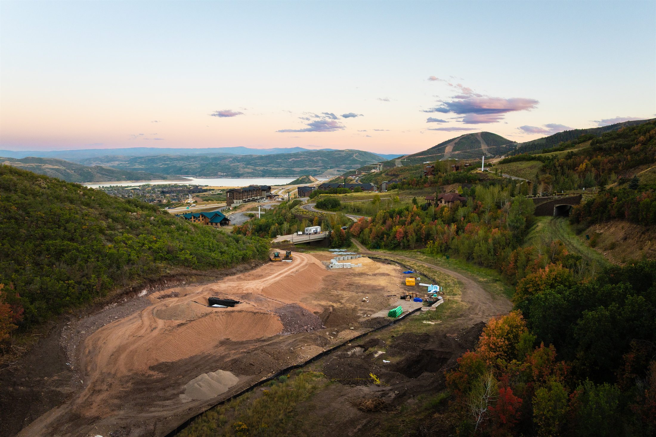Site looking toward Jordanelle Reservoir at sunset