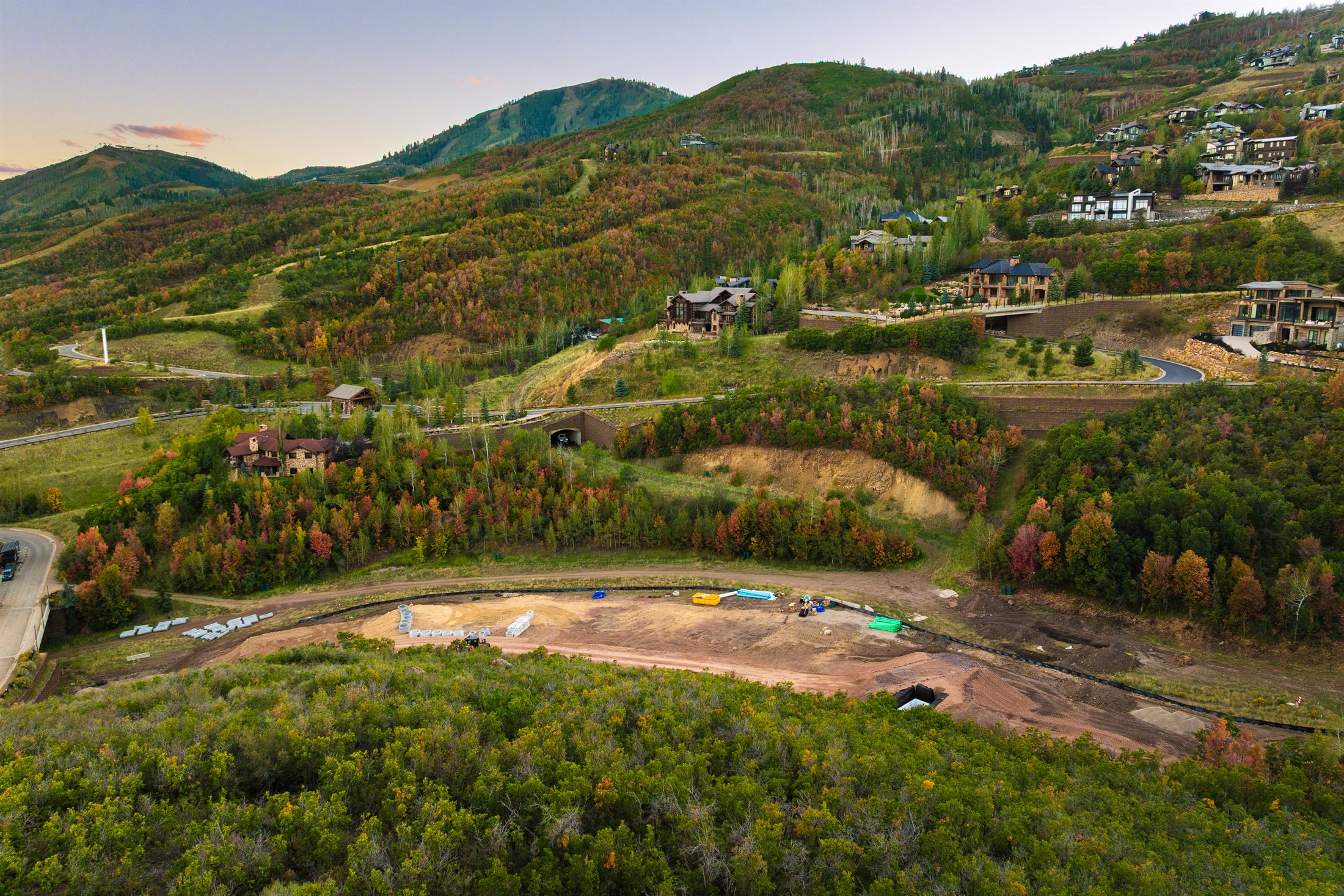 Aerial of the site below the homes of Deer Crest